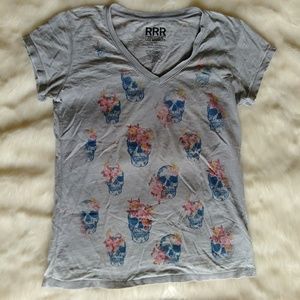 Floral Skull Sugar Skull Gray Burn Out Tee
